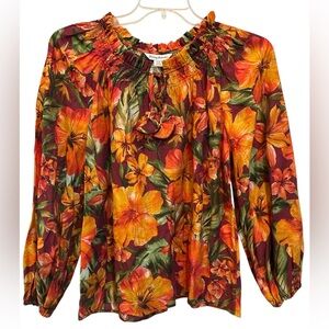 TOMMY BAHAMA Solar Bloom Smocked Peasant Blouse in Cherry Stone